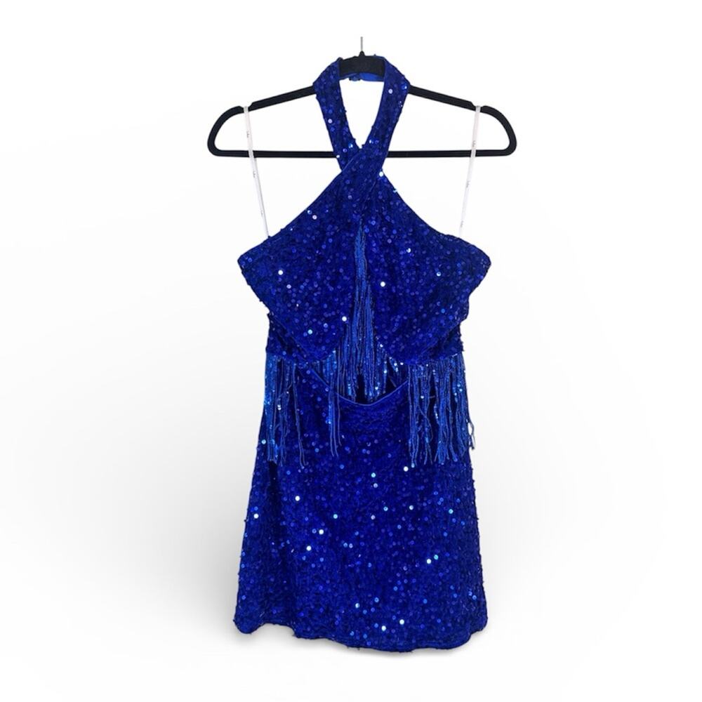 Lulu's Royal Blue Sequin Fringe Mini Dress